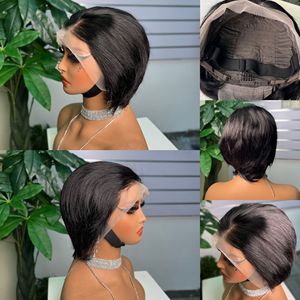 Vente chaude <span class=keywords><strong>prix</strong></span> d'usine 13*4 Pixie perruque bouclée perruque brésilienne vierge Pixiel coupe perruque de cheveux humains - Product Image 2