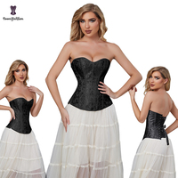 Grande taille Xs-xxxxxxl Brocade Overbust Corsets et Bustiers Femmes Jacquard À Lacets Os Corset Top Noir Avec Fermeture Éclair