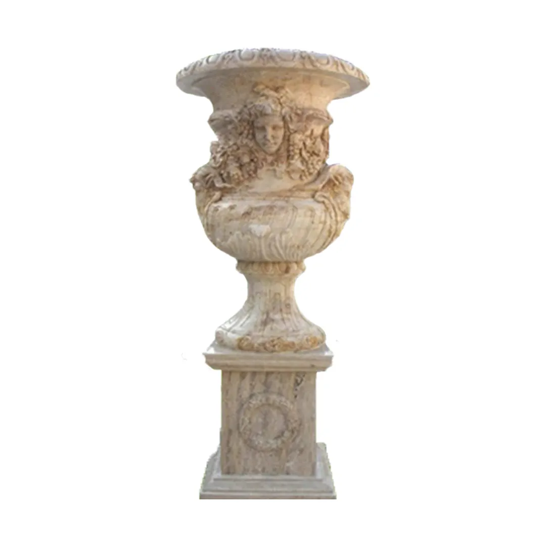 Dekorasi taman pot bunga marmer besar, pot bunga Relief Romawi besar marmer putih
