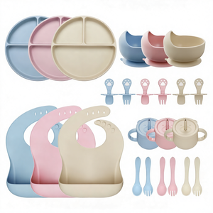 Juego de <span class=keywords><strong>Vajilla</strong></span> de Silicona para Bebés, 24 Piezas, Personalizado al por Mayor, Apto para Microondas, Juego de <span class=keywords><strong>Vajilla</strong></span> de Silicona para Bebés - Product Image 1