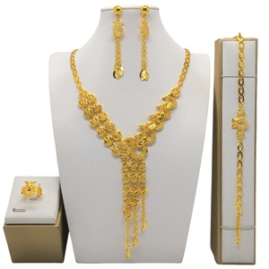 Ethnic Gold Plated Jewelry <b>Set</b> Necklace Earrings Ring <b>Bracelet</b> Wedding Women's Tassel Style 22k Plated - Product Image 3