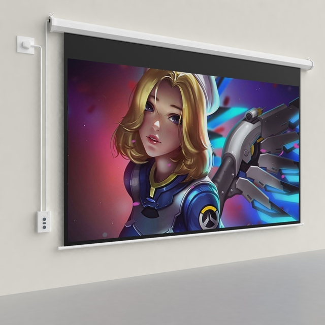 High Quality Electric White Fiber 133 Inch 4:3 Remote Control Motorized Projection Screen for Home Cinema Projector