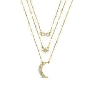 Gemnel New Arrival 925 Silver Jewelry Gold Plated <strong>Moon</strong> and Star Celestial Infinity Layered <strong>Necklace</strong> - Product Image 1