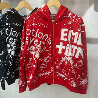 MIXED EMOTION Sweat à capuche zippé oversize en coton imprimé, style américain, vintage, décontracté urbain, pour couple