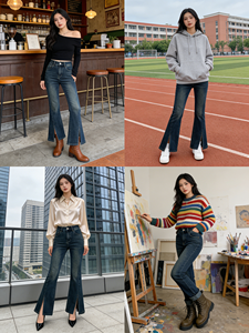 Women's High Waist Flared <b>Jeans</b> Vintage Wash Side Split <b>Stretch</b> Denim <b>Bootcut</b> Pants Casual Streetwear - Product Image 6