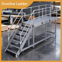 Escalera Industrial Antideslizante Resistente, Plataforma de Mantenimiento Ligera de Aluminio con Barandillas de Seguridad Completas