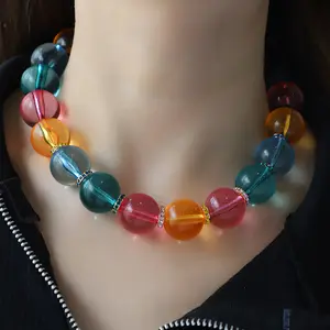 Minimalisme Sieraden Transparant Grote Plastic Kralen Ketting Overdreven Mix Gekleurde Heldere Grote Acryl Bal Kralen Kettingen