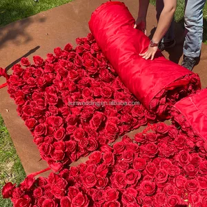 Sunwedding Mur de fleurs artificielles en soie 3D pour décoration de mariage Mur de fleurs roses rouges enroulées à l'arrière