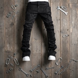 <span class=keywords><strong>ก</strong></span>างเกงยีนส์ผู้ชายทรงสลิม<span class=keywords><strong>ฟ</strong></span>ลare รุ่นปี 2026 คุณภาพสูง แบบสั่งทำพิเศษ สีดำ<span class=keywords><strong>ฟ</strong></span>อก แต่งแผง แต่งขาด แต่งปะ แต่งซิป สไตล์ Y2k ผลิตตามแบบ OEM แฟชั่นสตรีทแวร์ - Product Image 1