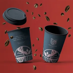 Manufacturer compostable takeaway hot biodegradable disposable paper coffee cups with logo custom printed