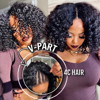Perruque V Part Bouclée Afro en Cheveux Humains, Sans Partie à Laisser en Extérieur, Partie Fine, Cheveux Malaisiens, Densité 250, pour Femmes, 100% Cheveux Naturels