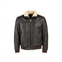 Blouson aviateur homme en cuir véritable marron avec doublure en fausse fourrure, col montant, respirant, fermeture éclair, chaud pour l'hiver, motif moto sur le devant