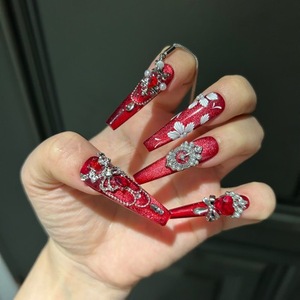 Ensemble de 10 faux ongles faits à la main, style français personnalisé, de haute qualité, réutilisables, en matériau ABS, pour application sur les doigts - Product Image 4