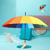 Parapluie Iridescence Automatique 21 21 Pouces 16k Golf Parasol Coupe-Vent Parapluie Arc-en-ciel à Longue Poignée Droite