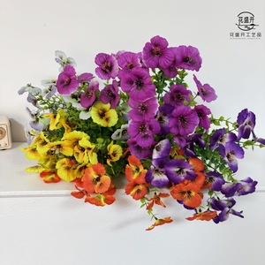 Ramo de Pansies Artificiales, Flores de Seda y Plástico de Alta Simulación, Decoraciones para Interiores y Bodas, en Naranja Fluorescente, Morado y Amarillo - Product Image 2
