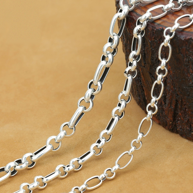 Wholesale 925 Sterling Silver Stylish Trendy 6MM 3+1 Rollo Chain Figaro Necklace Men Women Party Wedding Gift