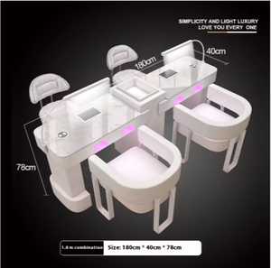 طاولة وكرسي مانيكير فاخرة بيضاء لصالون الأظافر 2026، طاولة أظافر حديثة لمحل التجميل مع إضاءة - Product Image 5