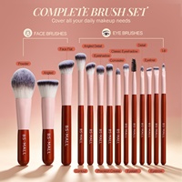Ensemble de 14 pinceaux de maquillage portables de voyage avec miroir lumineux LED, poils synthétiques, pinceaux cosmétiques pour le visage, vente en gros sous marque privée