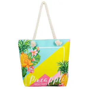 Очень большая хлопковая Холщовая Сумка-тоут, многоразовая пляжная сумка для покупок с логотипом ананаса, Экологически чистая продуктовая сумка с принтом