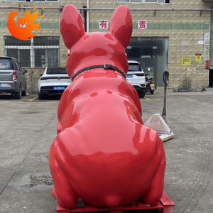 Sculpture de chien en fibre de verre personnalisée, grande statue de bouledogue français en résine rouge tendance pour la décoration extérieure - Product Image 2