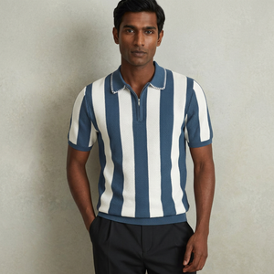 Polo homme personnalisé avec logo imprimé, nouveau design tendance à rayures verticales larges, en tissu de coton doux, technique brodée - Product Image 1
