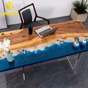 Meubles de salon indonésiens Gmart, <span class=keywords><strong>acheter</strong></span> des lampes en pierre 3D avec feuilles polies de 40 mm, tables en résine époxy avec fleurs et chaises - Product Image 2