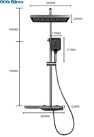 Olife Banos or Tiktok tendance salle de bain Gunmetal Piano clé numérique Led cascade pluie robinet de douche chaud froid ensemble de douche