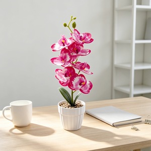 Orchidée Phalaenopsis Artificielle en Pot, 7 Têtes, en Caoutchouc Souple, Décoration de Bureau avec Galets, Texture Réaliste au Toucher - Product Image 4