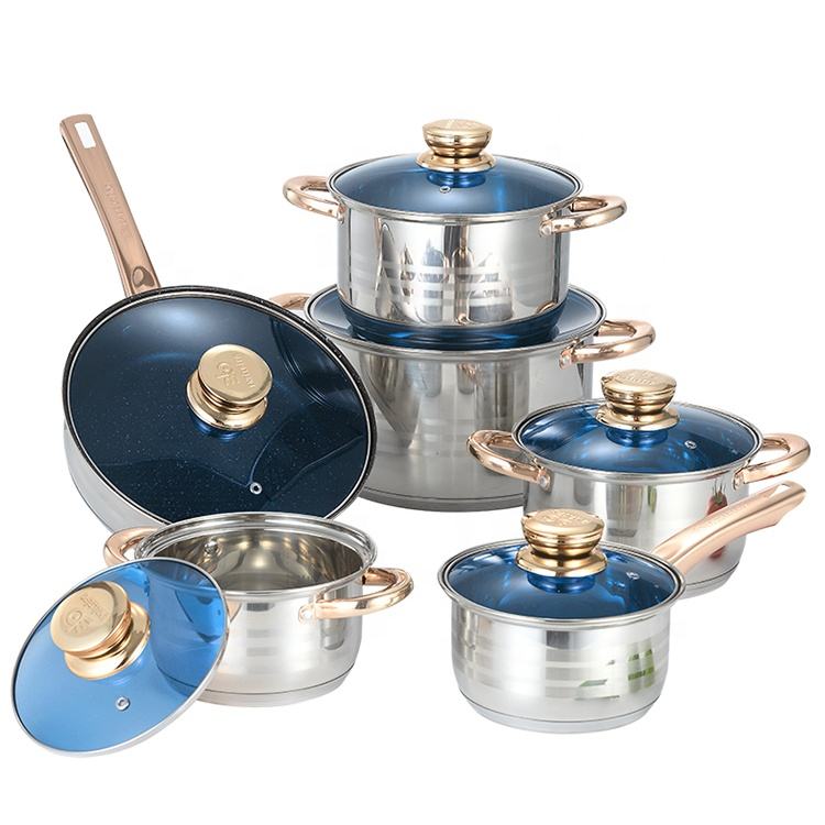 # 12-Piece Stainless Steel Cookware Set with Gold-Plated Handles – Non-Stick Pots &amp; Pans with Tempered Glass Lids