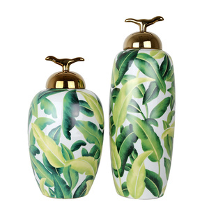 del Gabinete de <span class=keywords><strong>la</strong></span> Tv de lujo decoración del hogar rústico hojas de <span class=keywords><strong>palma</strong></span> patrón de cerámica botella de almacenamiento - Product Image 1