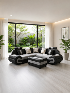 Salon d'angle chic en forme de L avec table d'appoint et structure en bois massif pour salon - Product Image 2
