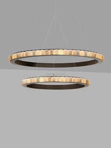 Lampadario <span class=keywords><strong>Vintage</strong></span> Ovale in Alabastro Bianco, Ampio 60 Pollici, Struttura in Ottone Spazzolato per Soggiorno, Sala da Pranzo, Ristorante - Product Image 3