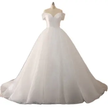Mily Bridal QW01335 Ball Gown Wedding Dress Short Sleeve Sweetheart Elegant Glitter Fabric for Women Bridal Gowns