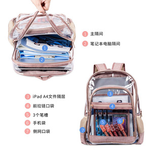 Transparent <b>Backpack</b> Softback 15 Inches Waterproof With Zipper Pocket <b>Student</b> Unisex - Product Image 2