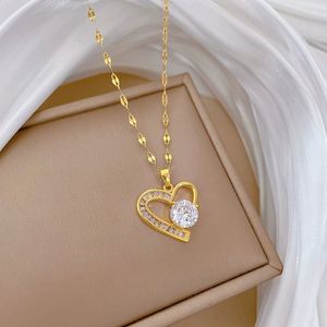 Trendy Gold Plated Stainless Steel Heart Diamond Necklace Jewelry Luxury Bling Zircon Heart Necklace for Women Girls - Product Image 1