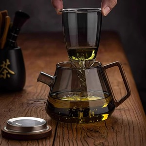 Théière en verre avec filtre, séparation eau-thé, résistante à la chaleur, bouilloire de bureau, style rétro, pour le thé de l'après-midi, pour adultes - Product Image 1
