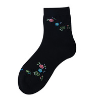 Neue Herbst/Winter Wadenlange Socken aus Gekämmter Baumwolle für Mütter; Blumenmuster-Jacquard Schwarz Warm Ethnischer Stil Vielseitig Schweißabsorbierend