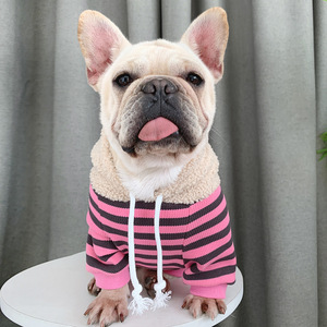 Felpa con cappuccio in pelle di agnello ricamata <span class=keywords><strong>vestiti</strong></span> per cani e abiti coordinati per proprietari 2021 nuovo prodotto a strisce animale sostenibile 06-1382 - Product Image 2