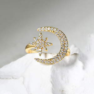 Bagues délicates en zircon plaqué or 18 carats avec étoiles et lune pour femmes, bijoux minimalistes, cadeau de mariage, Anel Casal Bague Etoile <span class=keywords><strong>Demer</strong></span> - Product Image 3