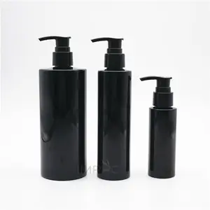 Flat Shoulder Empty Round Black Shampoo Bottle Black 400ml With Pump Customization