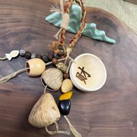 Ensemble d'ornements suspendus pour voiture en bois naturel tressé à la main, style bohème, porte-bonheur, sac de richesse, pendentif rustique, charme chinois, cadeau