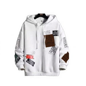 Sudadera con Capucha Blanca Extra Grande para Hombre, Estampado de Patchwork, Estilo Urbano, Corte Regular, Tejido de Algodón, Estilo Otoñal - Product Image 4
