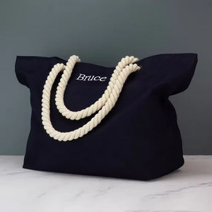 カスタムファッション特大トートバッグ女性用エコフレンドリーロープハンドルキャンバスジッパーショルダークロージャーカスタムプリントロゴ毎日 - Product Image 4