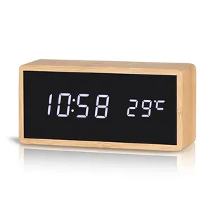 Multifunctionele Hot Verkoop Hout Bamboe Led Digitale Houten Wekker Met Temperatuurweergave