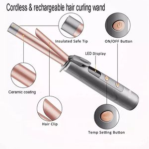 Bigoudi <span class=keywords><strong>sans</strong></span> fil Rechargeable par USB, baguette à friser <span class=keywords><strong>sans</strong></span> fil, pince à cheveux, petit <span class=keywords><strong>fer</strong></span> à friser - Product Image 3