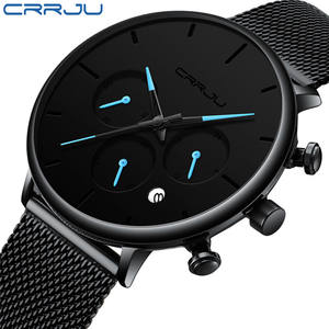 Reloj de Pulsera CRRJU para Hombre, Ultrafino, Deportivo, Casual, Minimalista, con Malla de Acero Inoxidable Negra y Función de Calendario Resistente al Agua - Product Image 4
