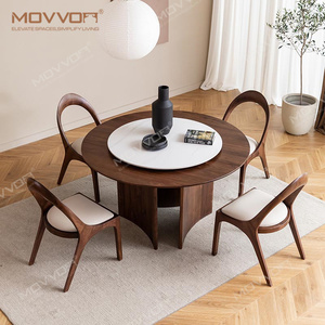 Mesa de comedor de madera maciza contemporánea en diseño moderno de nogal negro con <span class=keywords><strong>Lazy</strong></span> <span class=keywords><strong>Susan</strong></span> y sillas tapizadas para almacenes - Product Image 2