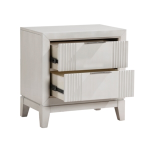 Comodino Bianco Antico con 2 Cassetti, Mobile Moderno da Camera da Letto con Frontali Scanalati - Product Image 3