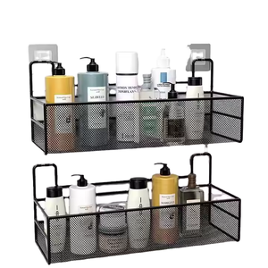 Bathroom Self Adhesive Wall Shelf Organizer Rack Iron Hanging Storage <strong>Shelving</strong> <strong>Mesh</strong> Storage Hanging Basket - Product Image 1