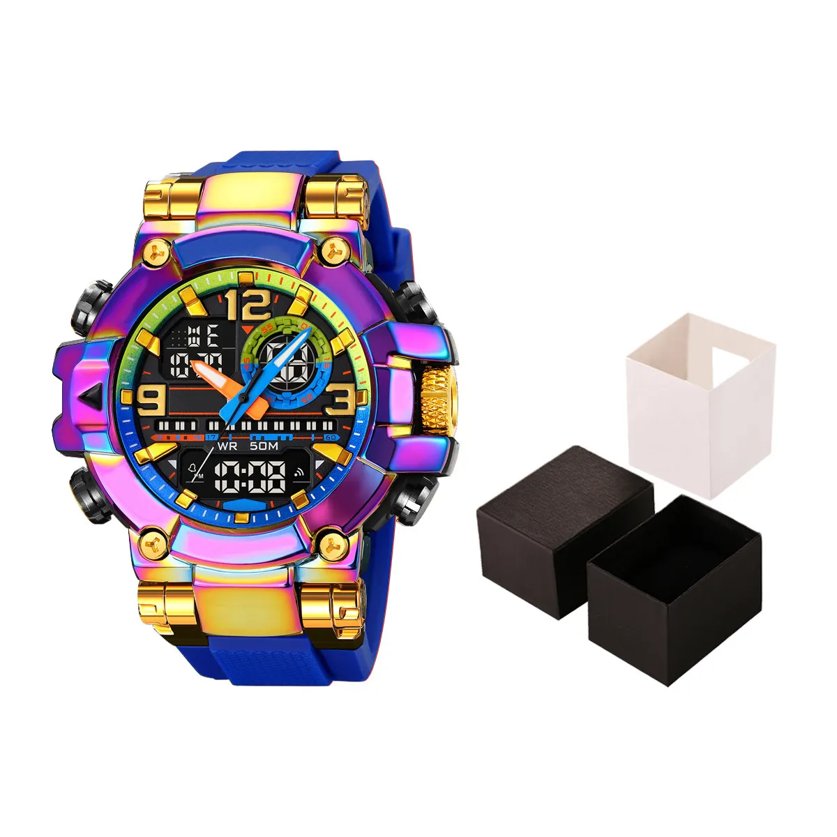 Watch for Men Digital Sport Watch Gold Waterproof Alarms Countdown Stopwatch Digital-Time Light Multifunctional Wrist Watch